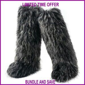 Knee High Faux Fur Snow Boots Women Winter Fuzzy Fluffy Flat Long Boots